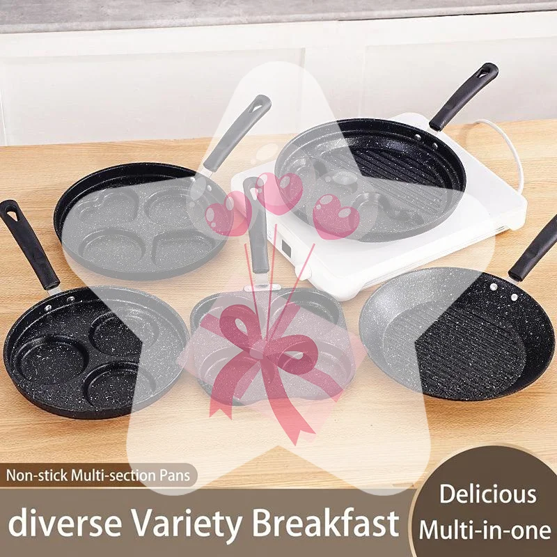 Nonstick Frying Pan Food Grade Nontoxic Coating Heat Resistant Handle 1/3/4/7 Hole for Kids Healthy Breakfast Making