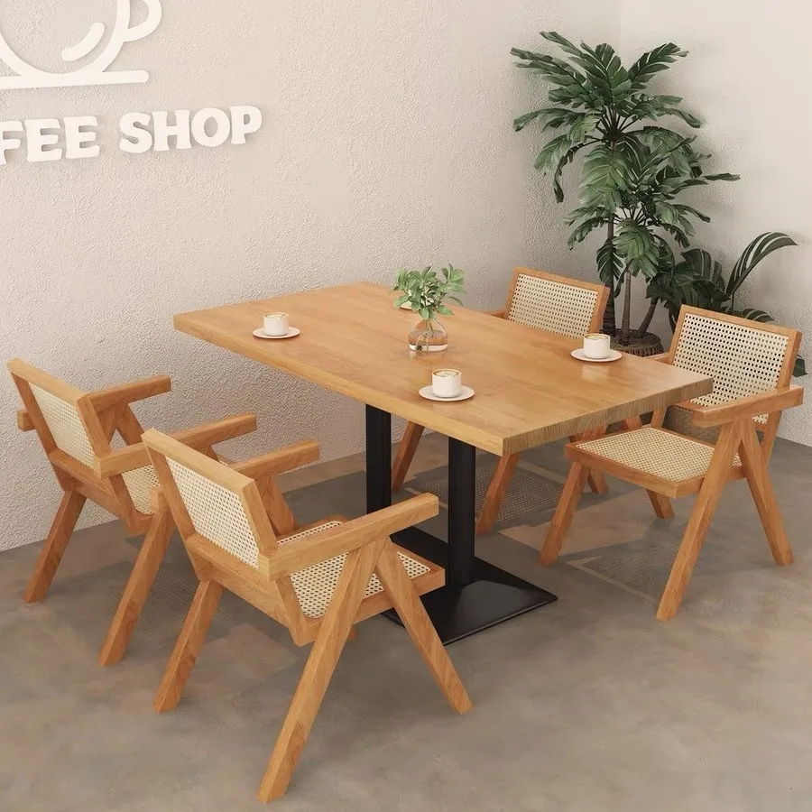Solid wood coffee coffee table restaurant dining table simple square table reception rest  and chair combination