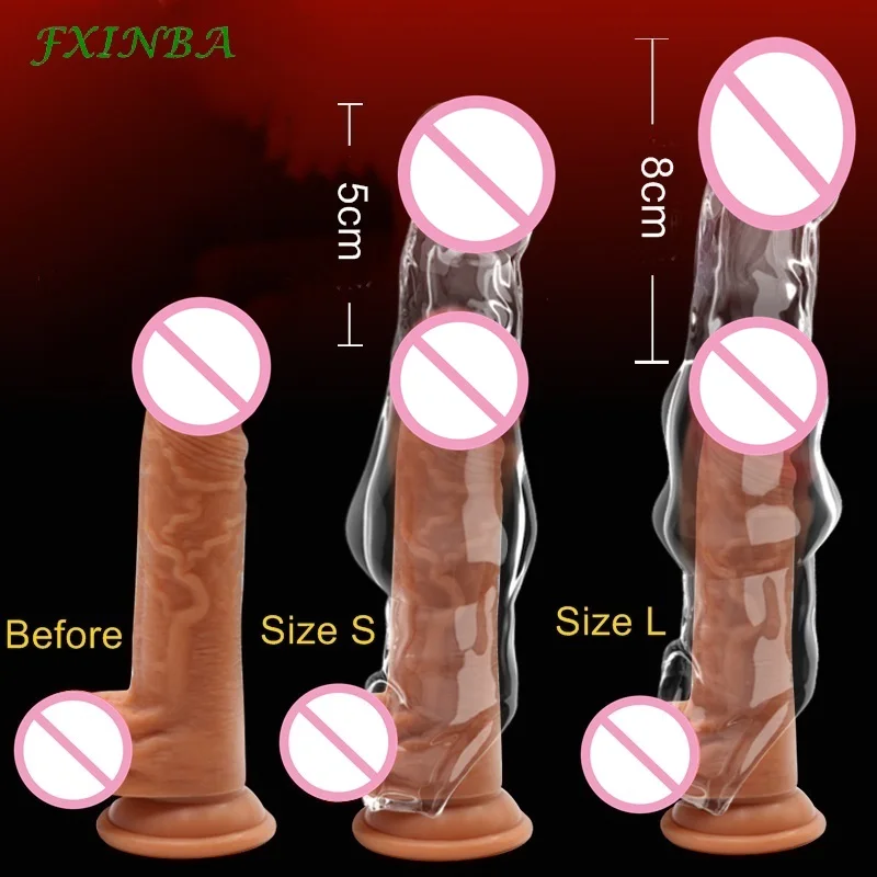 FXINBA 18/21cm Huge Penis Extender Sleeve Thick Clear Sex Toys For Men Reusable Comdom Delay Cock Ring Sleeve Male Enlargers