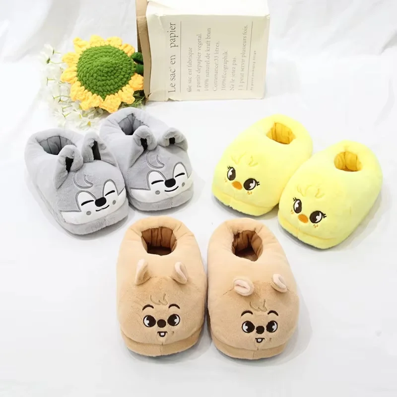 

Skzoo Korean Wolfchan Bbokari Hanquokka Keychain Doll Cute Stuffed Plush Slippers Warm Indoor Winter Shoes Fans Gift