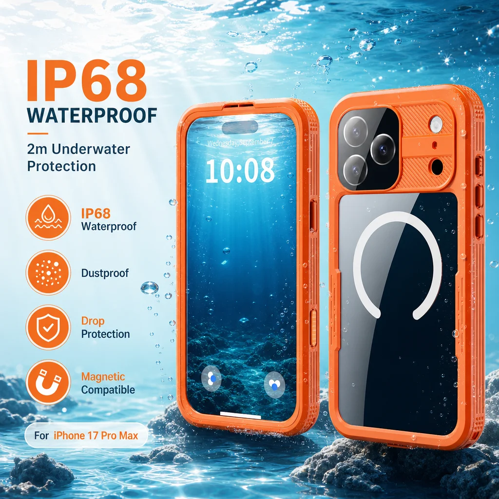 

IP68 Waterproof Case For iPhone 17 Pro Max Air 17Pro with Magsafe Shockproof Diving Cover 360° full seal protection Phone Case