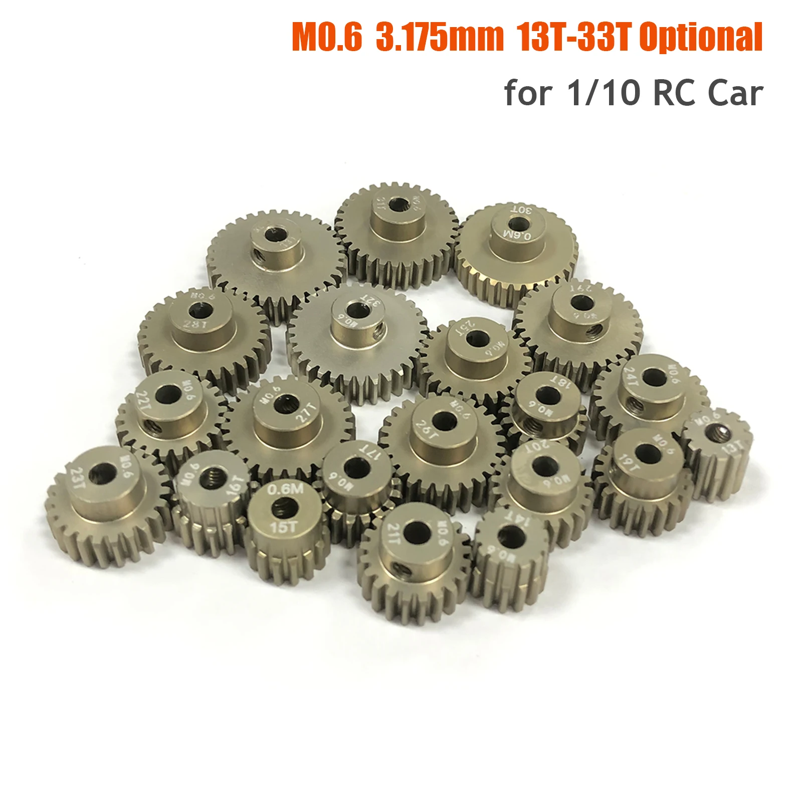 5 peças 0.6m 3.175mm pinhão engrenagem do motor 7075 liga de alumínio metal 13t 14t 15t 16t 17t 19t 20t 22t 26t 29t 31t 33t 1/10 peças de carro rc