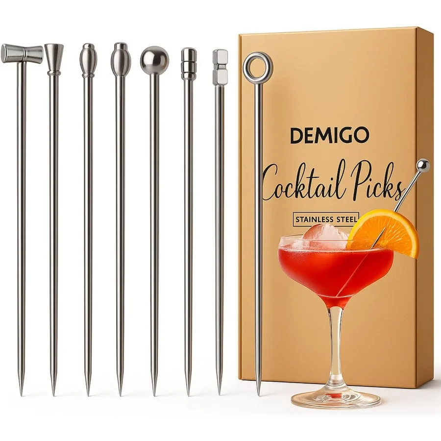 

Cocktail Picks 8 New Styles Stainless Steel Reusable Olive Stuffers Martini Picks set Fruit Toothpicks Garnish Skewers Appetize