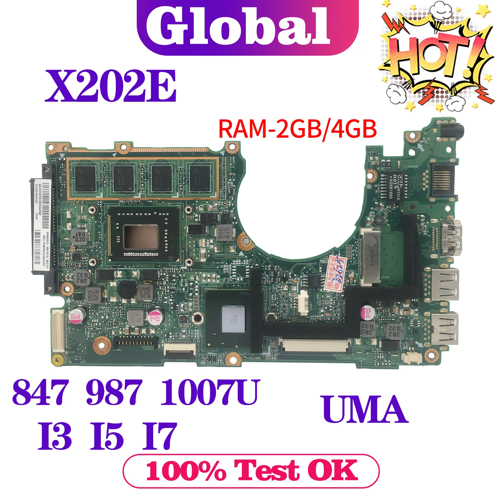 

Notebook X202E Mainboard For ASUS X200E X201E S200E X201EP X201EV Laptop Motherboard 847/987/1007U I3 I5 I7 2GB/4GB-RAM