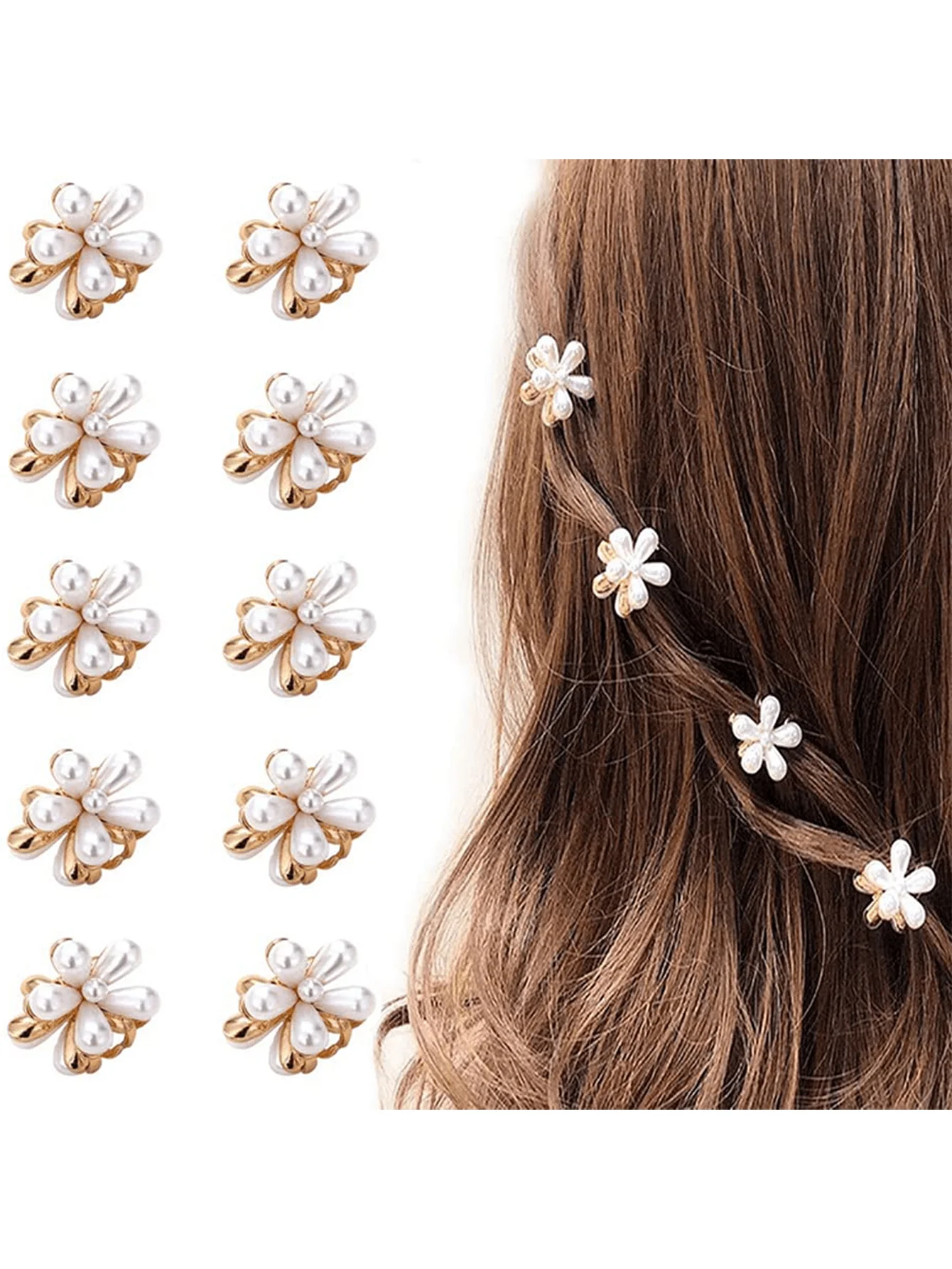 

10pcs Mini Faux Pearl Claw Clips, Floral Design, Sweet Artificial Bangs Clips, Hair Accessories, Suitable For Women & Girls, Cute Valentine's Day Hair Clips, Hair Pins, Hair Claws, Hair Decorations, Student Supplies