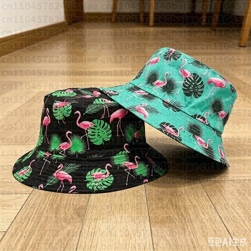 2026 Panama Bucket Hats Animal Flamingo Print Fisherman Hat Summer Sun Hats for Women Men Reversible Fishing Cap