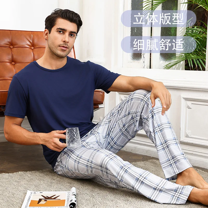 

Men's Men's Pajamas Men's Youth Fashion Casual and Comfortable Can Wear Short-sleeved Trousers Two-piece Loungewear Set