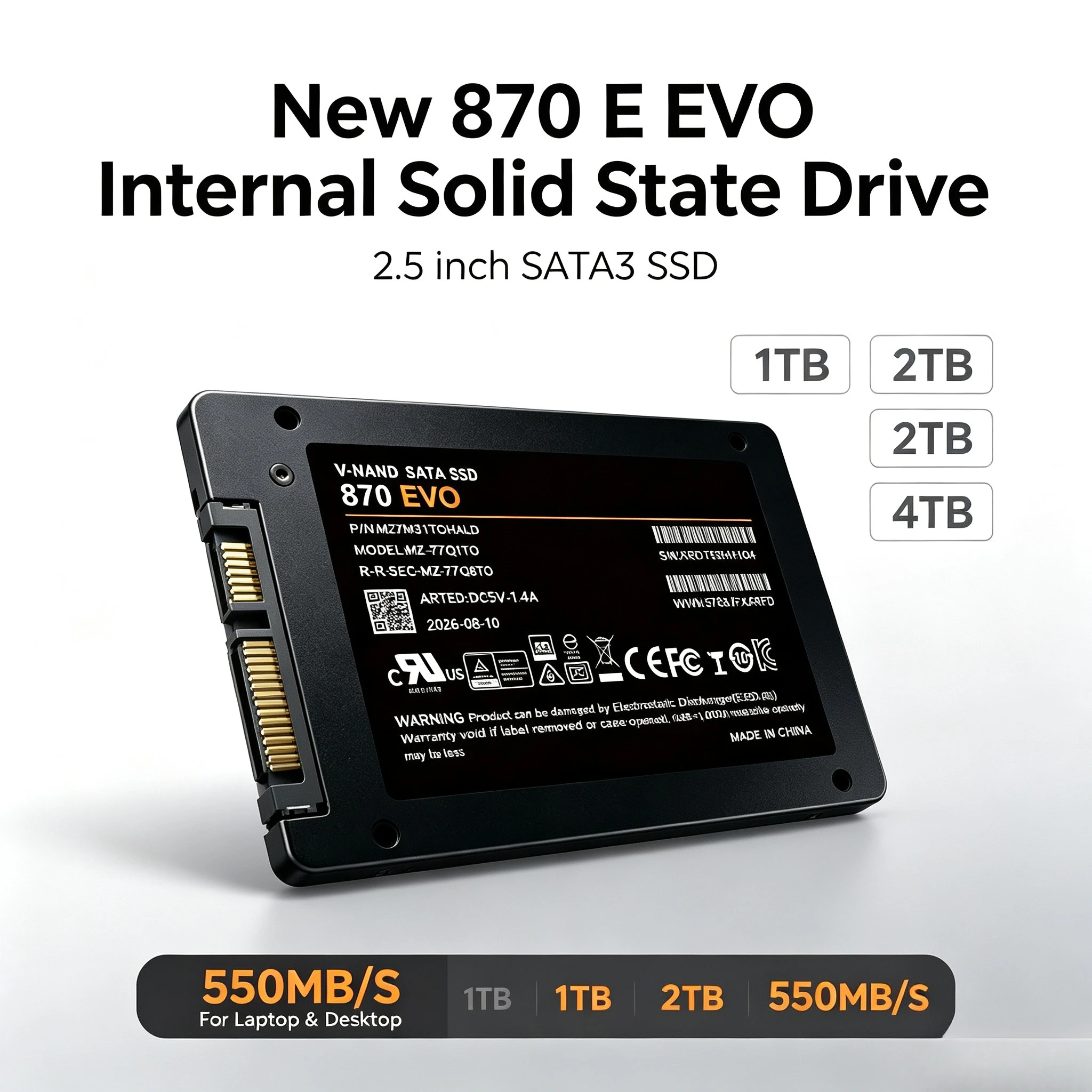 New 870 EVO Internal Solid State Drive 2.5 Inch 550MB/S SATA3 SSD 1TB 2TB 4TB Hard Disk Solid State Drive for Laptop Desktop