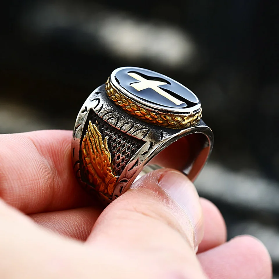 Vintage Rvs/Goud Kleur Kruis Ringen Punk Mode Christelijke Zegel Ring Voor Mannen Amulet Sieraden Geschenken Groothandel