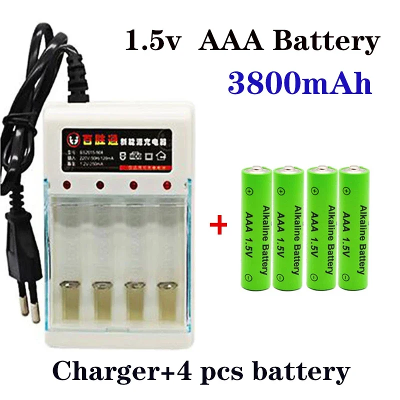 Batterie alcaline rechargeable Original 100%  pour télécommande, jouet, alarme de fumée avec chargeur 1.5V AAA 3800 mAh