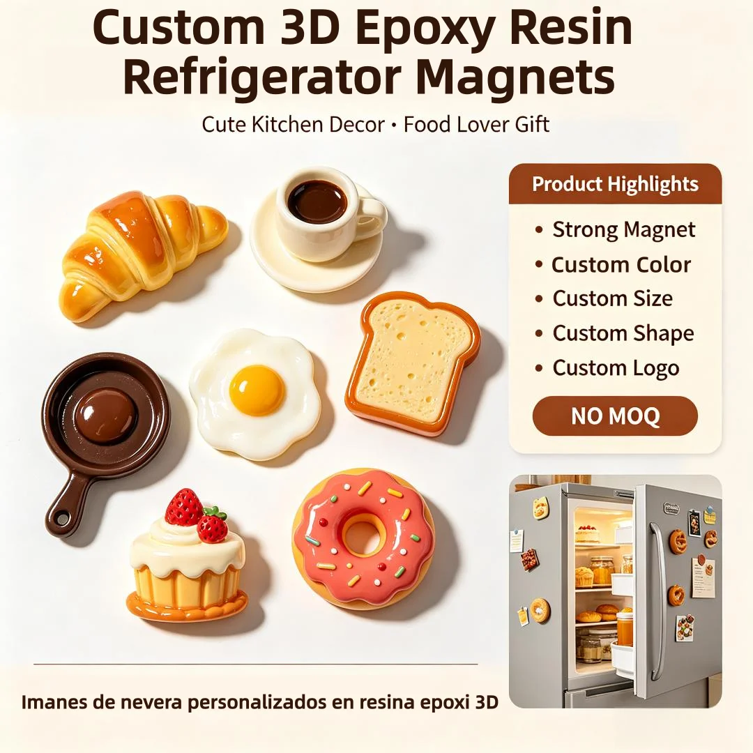 Custom 3D Epoxy Resin Refrigerator Magnets Personalized Creative Fridge Magnet Food Shaped Magnets Epoxy Resin Coating