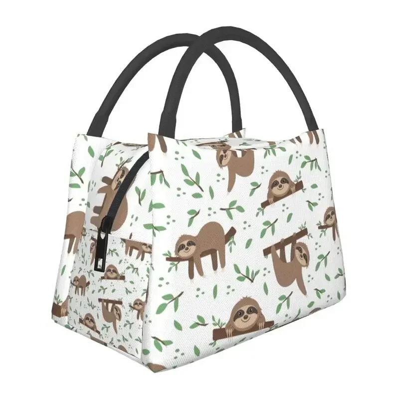 Cute Sloth Pattern Insulated Lunch Bags for Women Kawaii Lazy Animal Portable Cooler Thermal Bento Box Outdoor Camping Travel