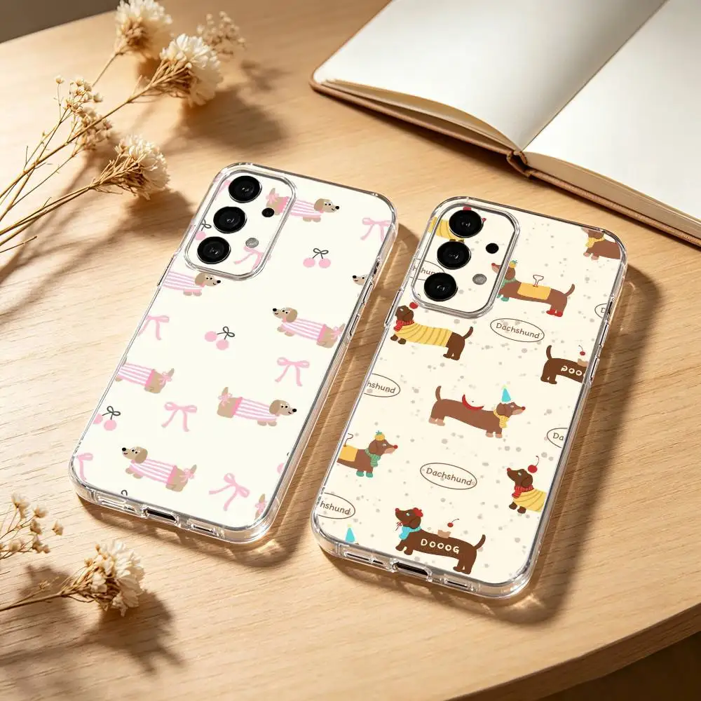 cartoon cute dachshund phone Case For Samsung S25,24,21,22,23,30,Ultra,20,Plus,Fe,Lite,Note Transparent Cover