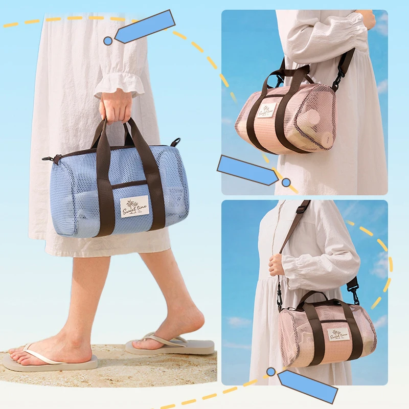 Mesh Beach Crossbody Tote Bag, with a Hand-Held, Breathable, Sand-Resistant Shoulder Bag; Perfect for the Beach, Swimming, Fitne