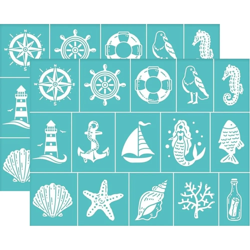 2Pcs Silk Screen Stencils SelfAdhesive Silk Screen Printing Stencils Ocean Themed Pattern Screen Printing Template for Painting