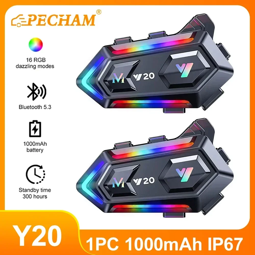 Y20 Motorcycle Intercom Headset Helmet BT 5.3 Intercommunicator 300M FM Radio Hands-free Call Music Sharing Interphone