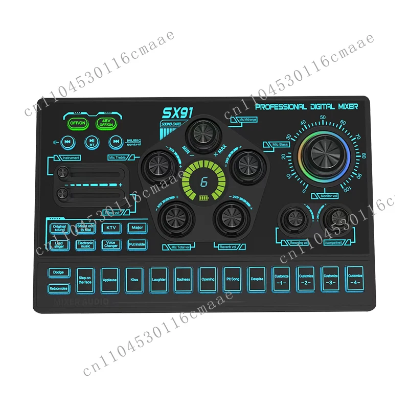 SX91 Sound Effects Board Audio Interface Audio Mixer With Voice Changer and LED Lights