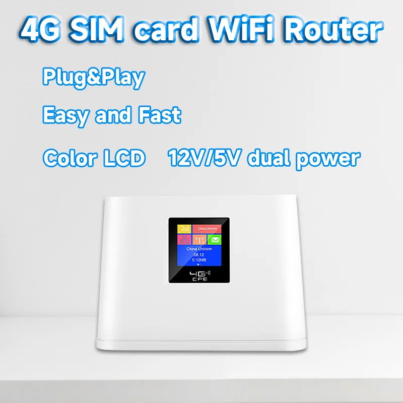 4G SIM card wifi router color LCD display LTE 4G modem Hotspot RJ45 wireless router 4G CPE 12V/5V power portable WiFi