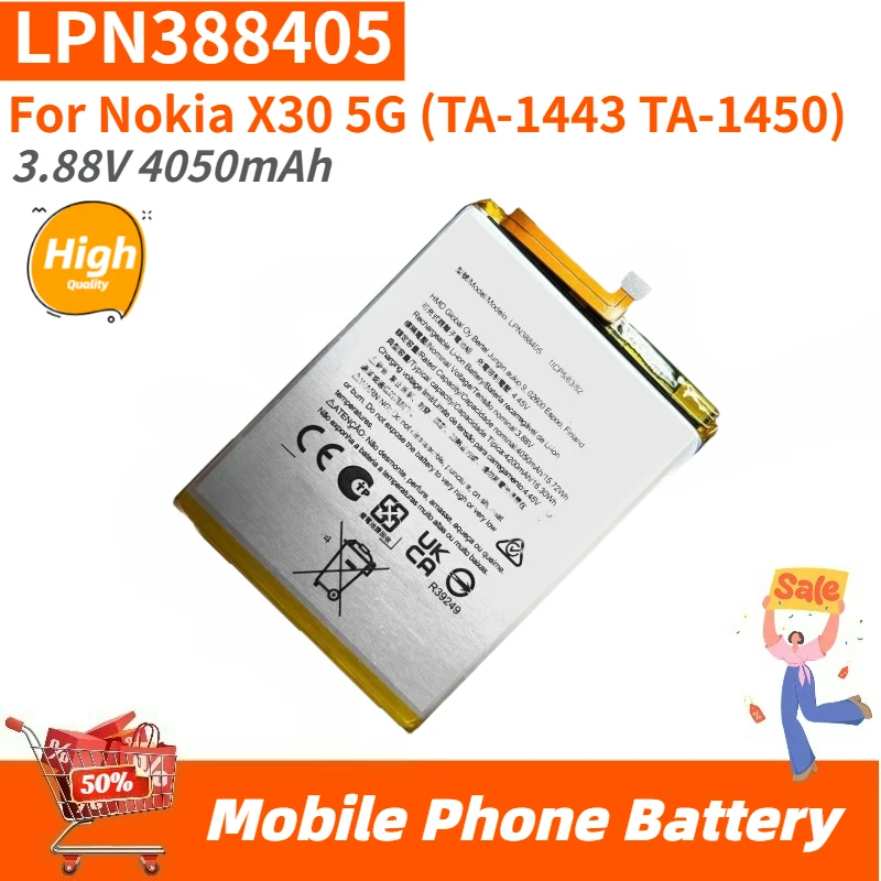 

High Quality LPN388405 Mobile Phone Battery 3.88V 4050mAh For Nokia X30 5G(TA-1443 TA-1450) Brand New Replacement Battery