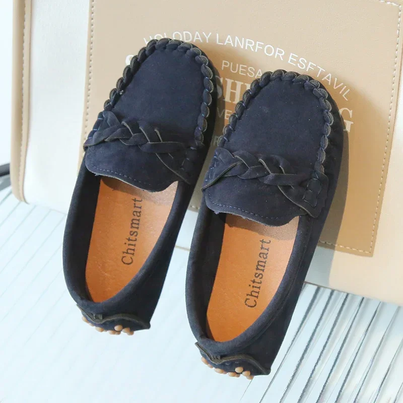 

New Boy's Loafers Weave Suede Slip-on Solid Color Children Casual Shoes Autumn Leisure Light Cover Toe 21-35 Elegant Kids Flats