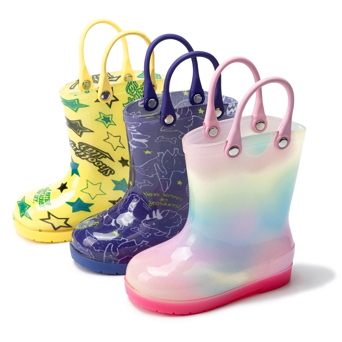 Cartoon Cute Handle Children Rain Shoes for Boys Girls Waterproof PVC Rubber Non-slip Toddler Rain Boots Kids bota infantil