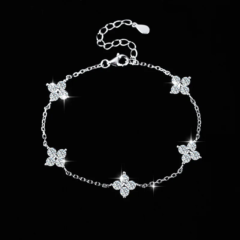 Pulsera de flores de cristal de Plata de Ley 925 para mujeres y niñas, cadena coreana con personalidad, accesorios de joyería de moda, regalos de fiesta