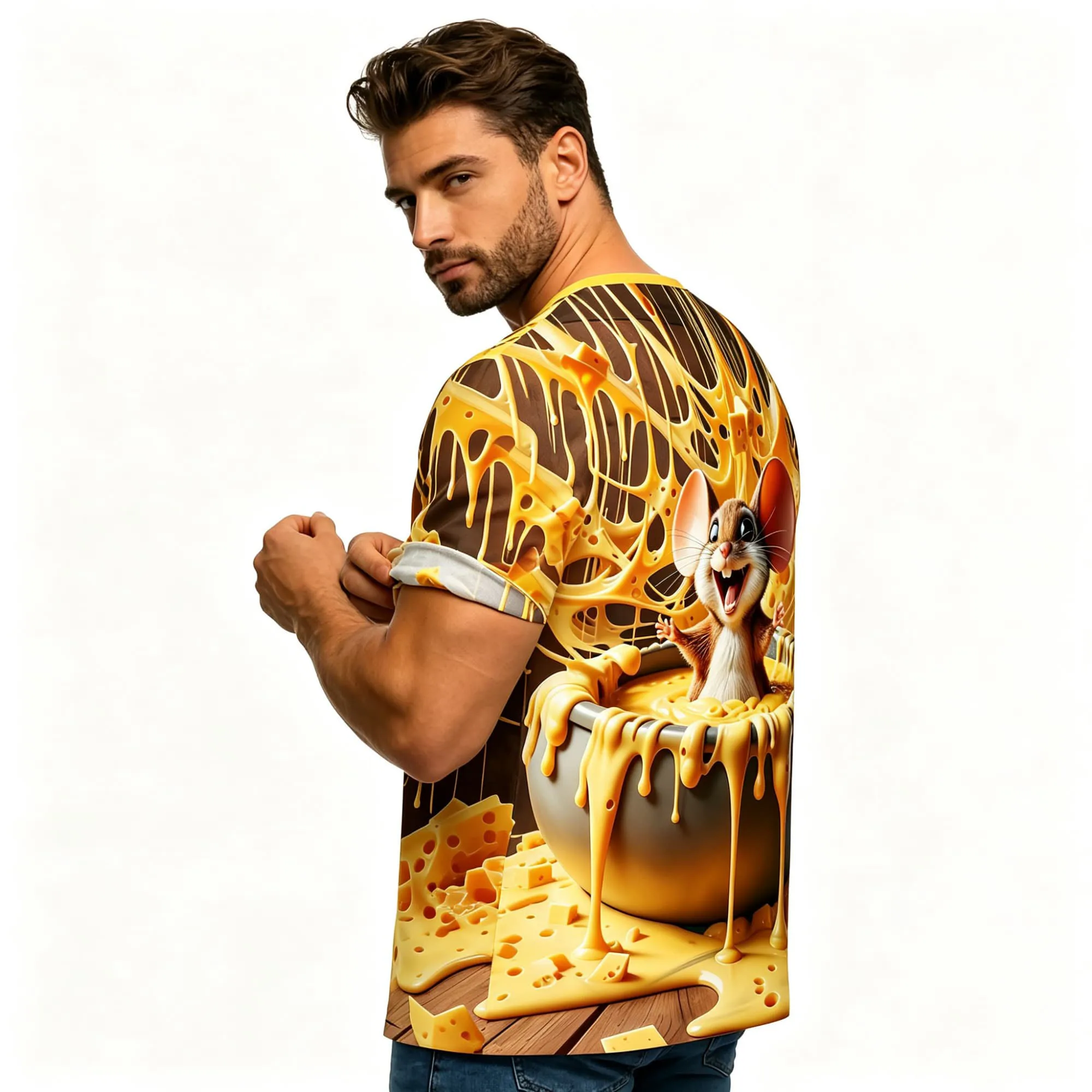 3D Cartoon Mouse Cheese Print T Shirt for Men Funny Animal Graphic Tees Harajuku Style Streetwear Short Sleeve Summer Clothing