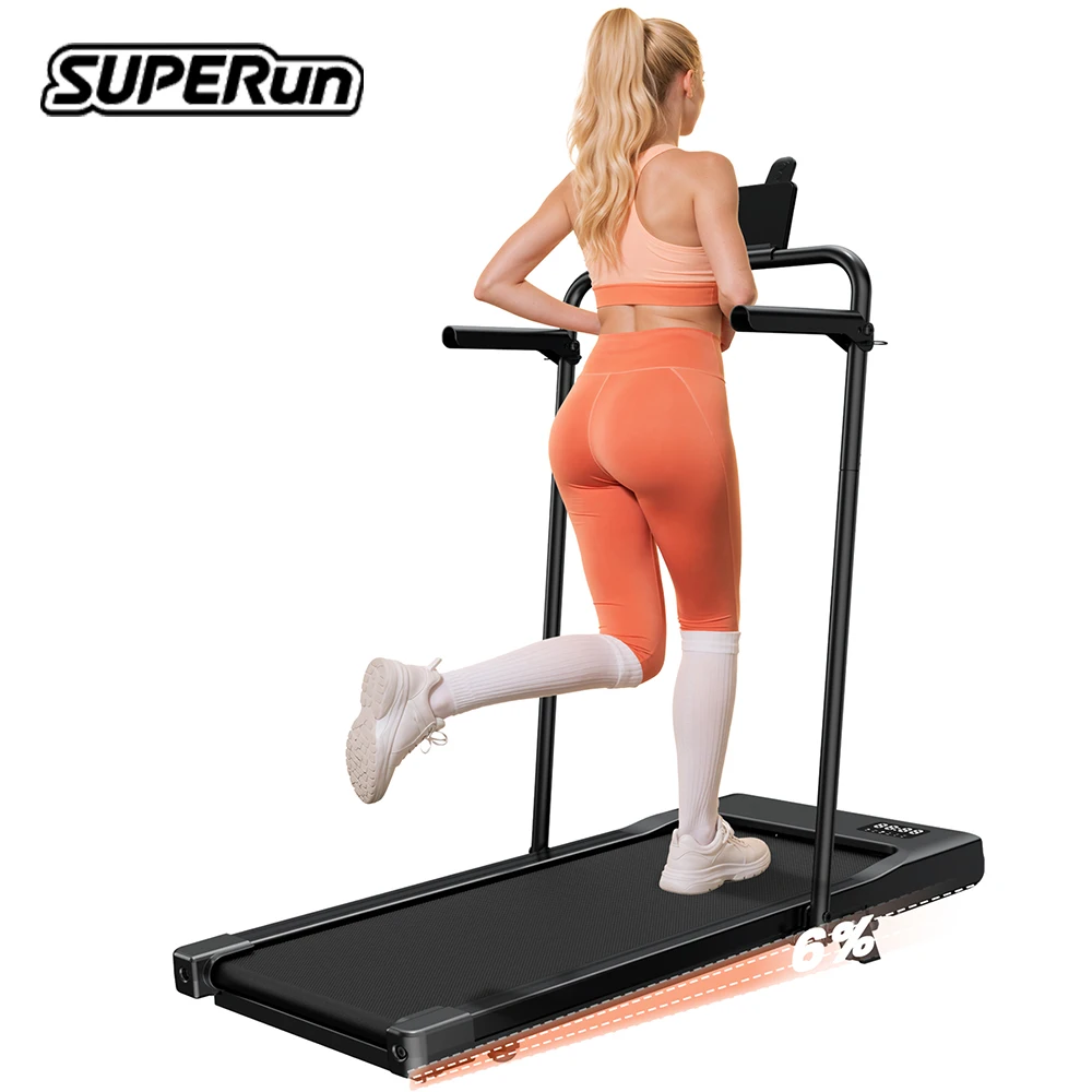 Superun Foldable 2in1 Treadmill with 6% Incline Walking Pad 300LBS Capacity Under Desk Treadmill for Home Office with App & Remote Control Running Jogging Machine