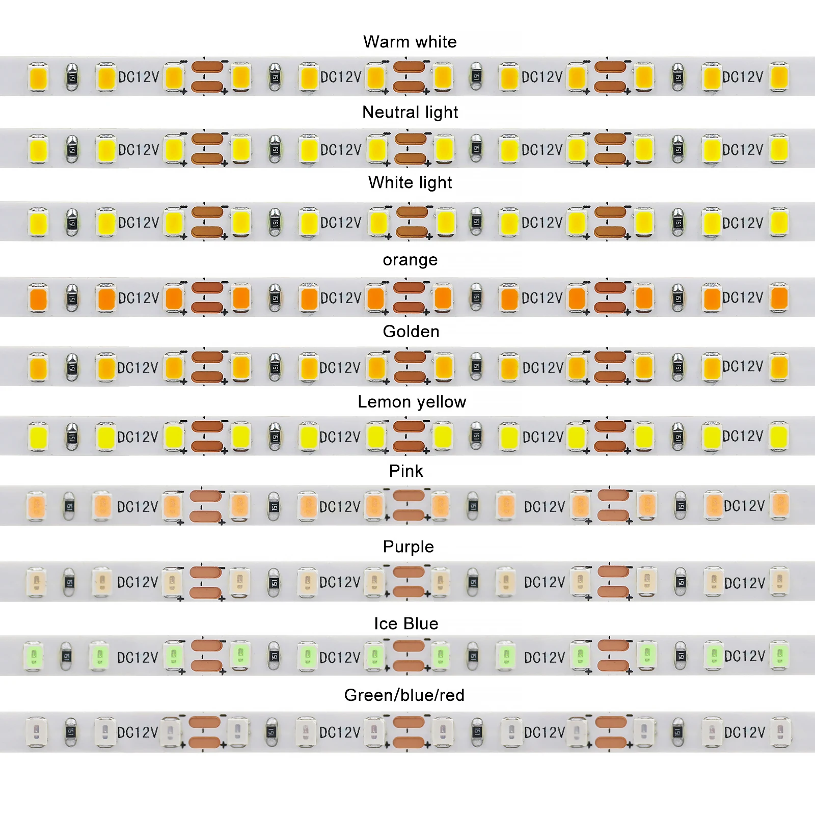 DC 12V 24V 2835 120LEDs/M LED Strip White/Green/Red/Blue/Pink/Yellow/Ice Blue IP21 Flexible Ribbon Tape Rope Light 5M 10M/Roll