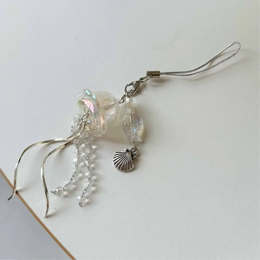 Star Sea Shell Jellyfish Key Chain Y2K Lanyard Ocean Theme Beaded Phone Lanyard Handmade Colorful Jellyfish Phone Charm