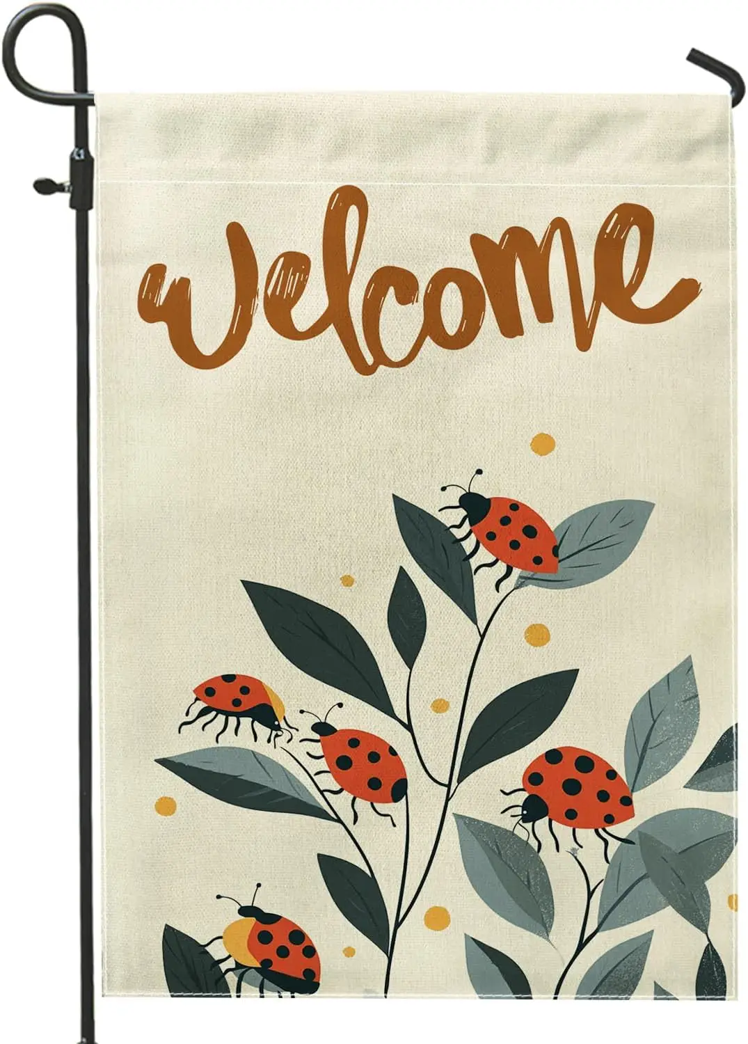 Bohemian Fun Ladybug Front Yard Backyard Burlap Vertical Garden Flags 12x18 Double Sided for Outside, Mid Century Insect Sma SSL