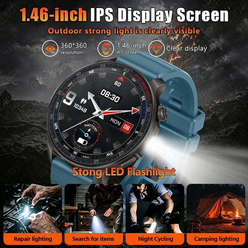 LIGE New 1000mAh Large Battery Smart Watch LED Flashlight 100+Sports Modes Waterproof Bluetooth Call Smartwatch For Android IOS