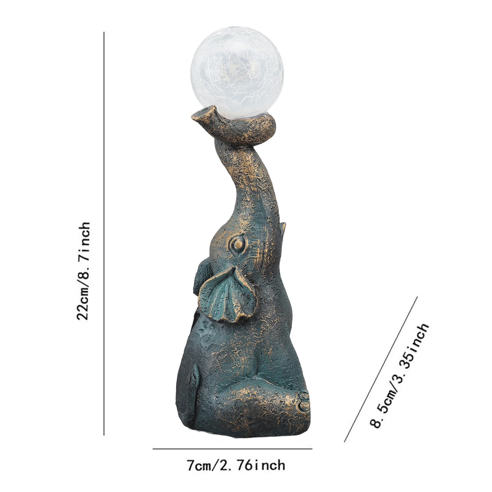Statue d'éléphant, décoration de jardin avec boule de verre craquelée, lumière solaire, Figurine d'éléphant pour cour, Patio, balcon, ornement de pelouse