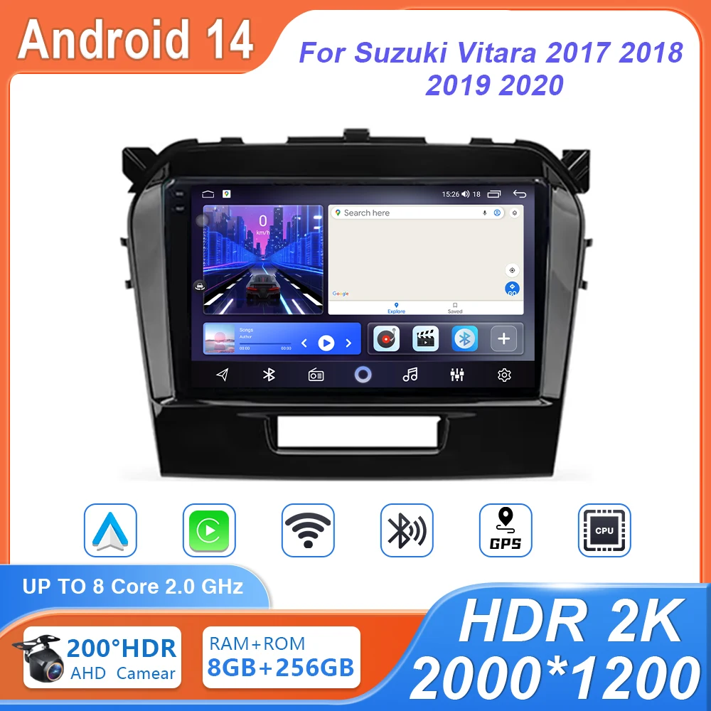 Android 14 para Suzuki Vitara 2017 - 2020 navegación Multimedia DVD NO 2DIN GPS HDR reproductor QLED estéreo para coche pantalla de Radio Carplay