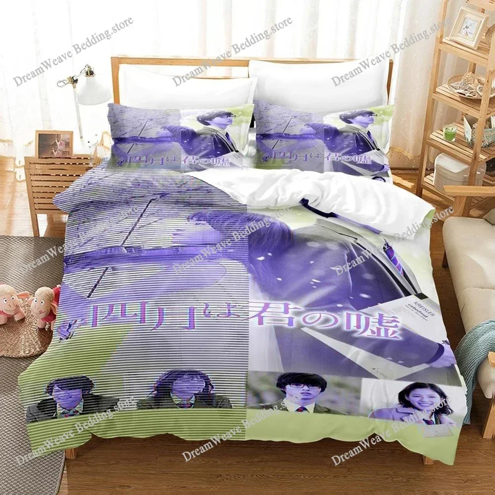 

3D Anime Your Lie in April Bedding Set Kaori Miyazono Duvet Cover Bedroom Comforter Twin King _Size Quilt Cover Home Textiles963