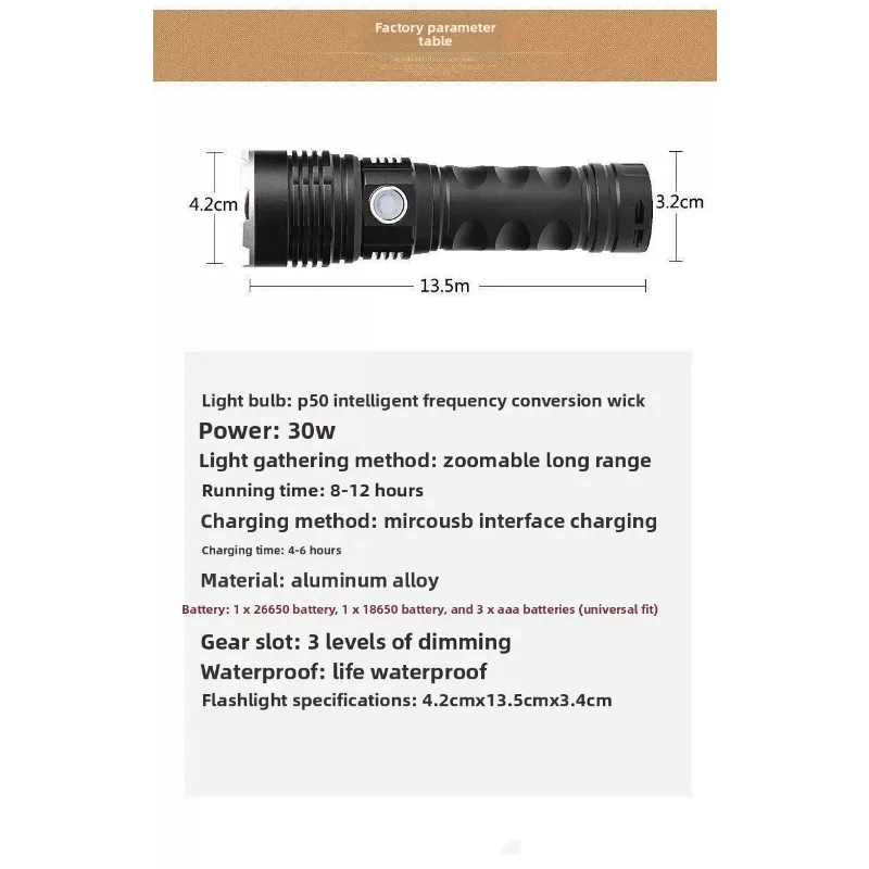 XHP50 Retractable Zoom Flashlight: Outdoor High-Power, Long-Lasting, Ultra-Bright for Camping, Fishing, Home & Emergency