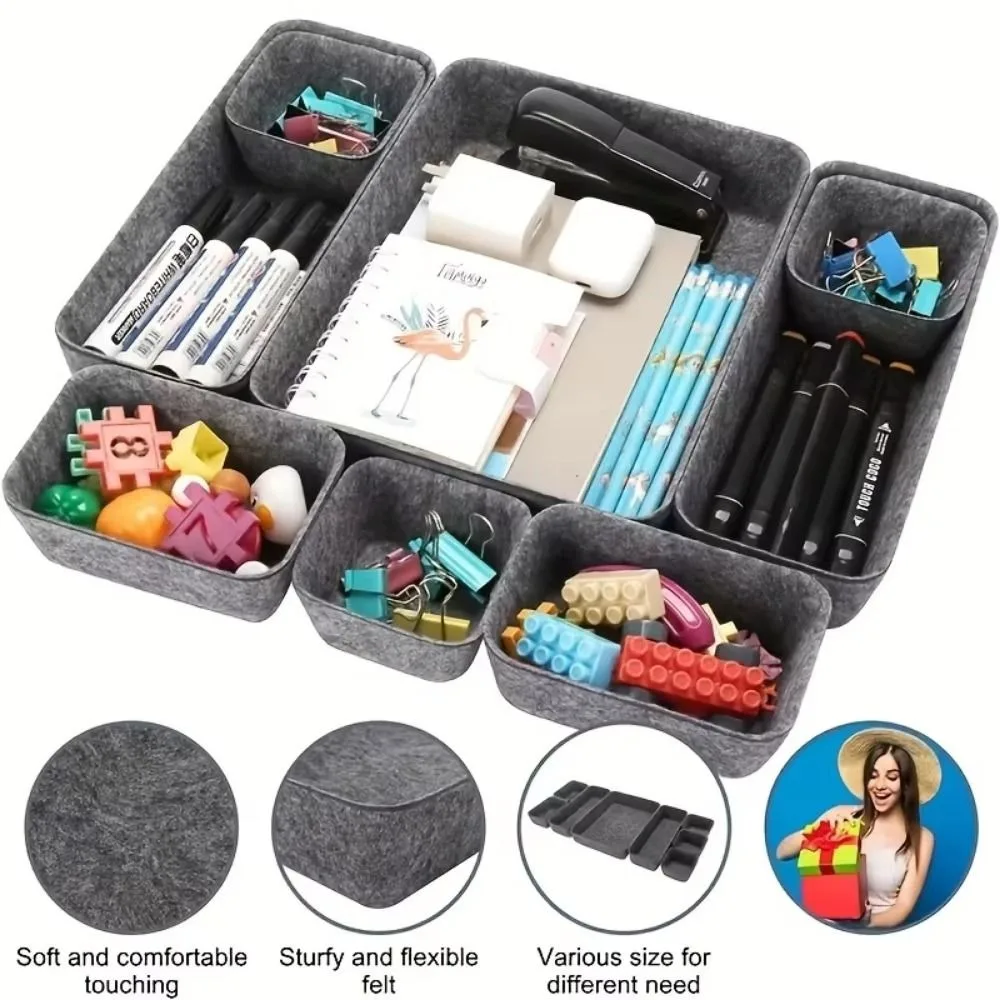 16Pcs/Set Creative Felt Storage Box Set Seamless Space-Saving Drawer Organizer Durable Large Capacity Felt Storage Basket