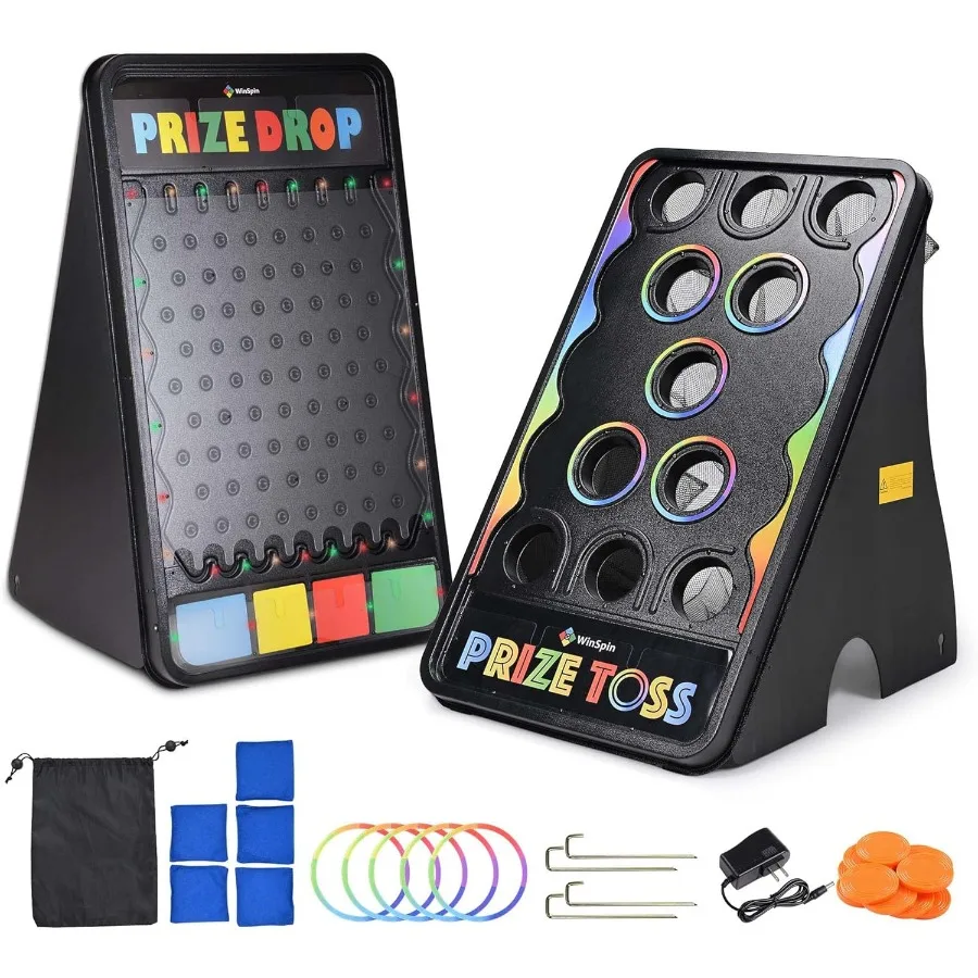 

41x25 Prize Drop Board with LED Light and 41x25 Bean Bag Toss Game with 12 Pucks and 5 Bean Bags for Carnival Events School Fun