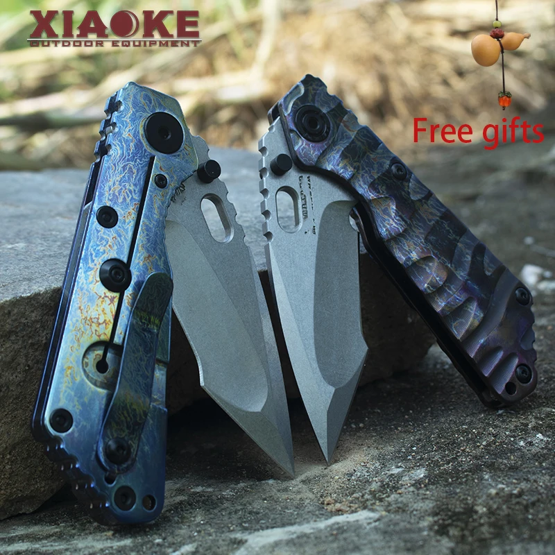 

Tactical Folding Knife D2 Steel Blade TC4 Titanium Camping Survival Pocket Knife Blue Flame Anodized - EDC Outdoor Hunting Tool
