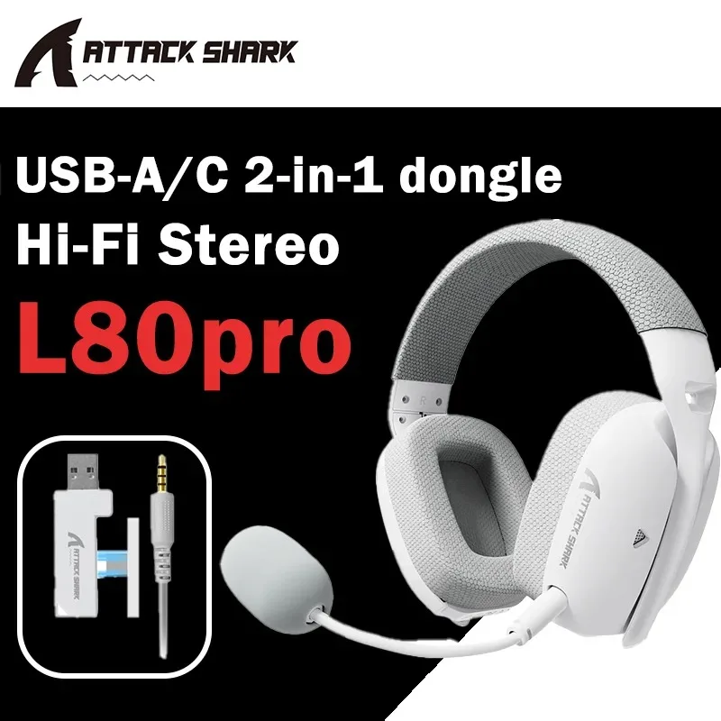 

ATTACK SHARK L80PRO Wireless Gaming Headset Lightseed Tech Built-in & Detachable Dual Mic Lightweight Tri-Mode Connectivity