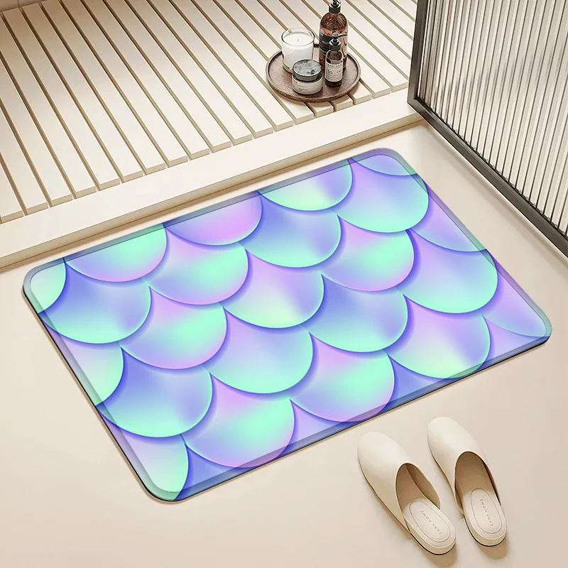 

Teal Mermaid Scale Door Mat Non-Slip Absorbent Floor Rug for Home Bathroom Kitchen Kids Room Decor