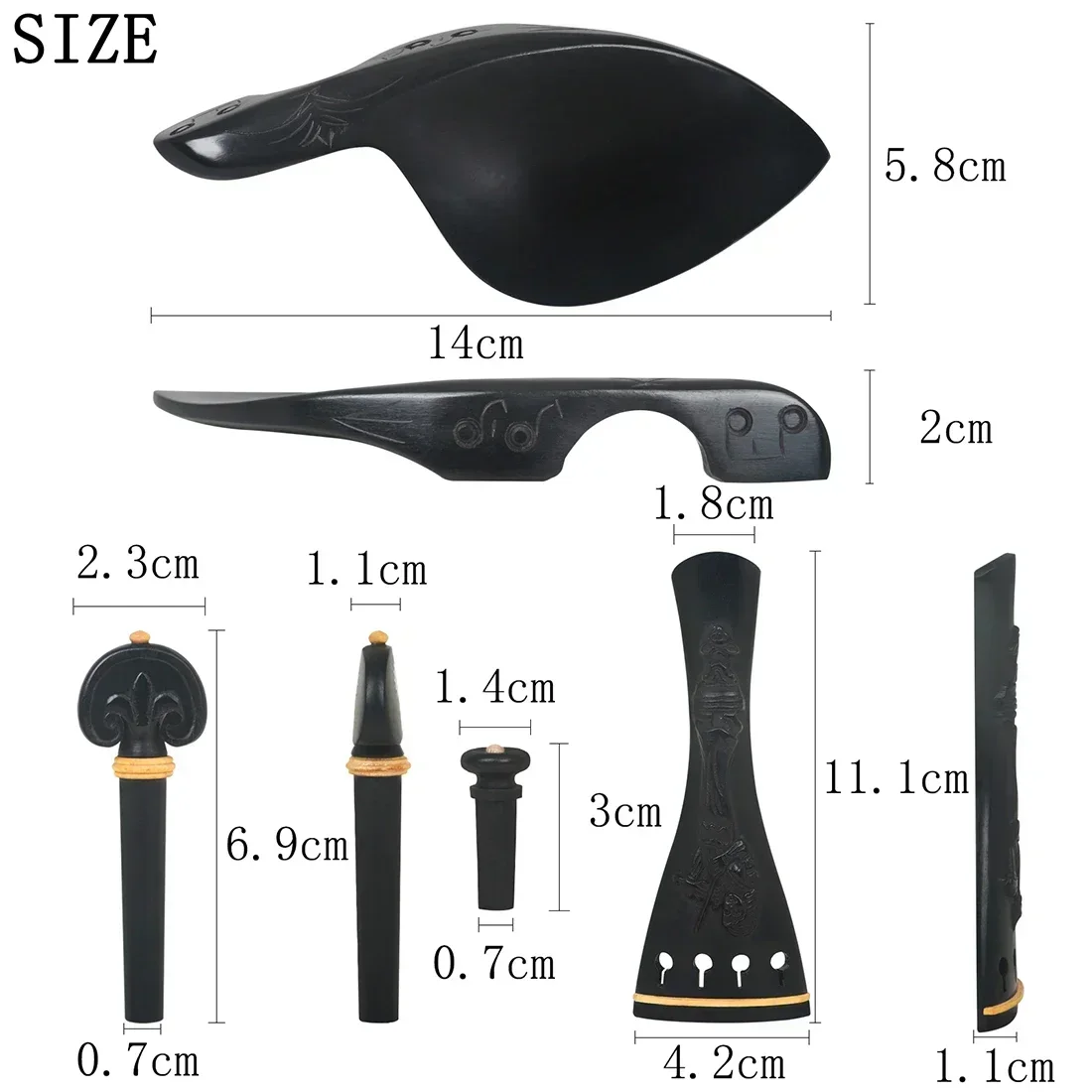 Violin Fine Tuner Tailpiece Kit 4/4 3/4 Ebony Embossed Cheek Rest Pull String Board Chord Shaft Tail Nail Accessories  Violinist