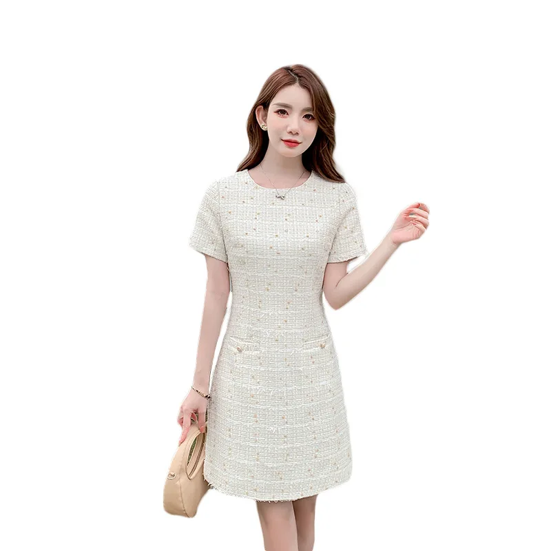 

Women's Summer Tweed Short sleeved Dress 2024 Small Fragrance Style Elegant Celebrity Slimming Dress