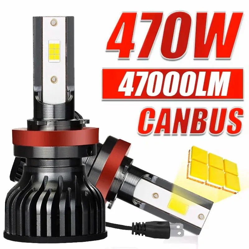 CANbus LED Headlight Bulbs H4 H7 H1 H11 H8 9005 HB3 9006 HB4, Super Bright 470W 47000LM, 6000K Cool White, Auto Lights Built-in