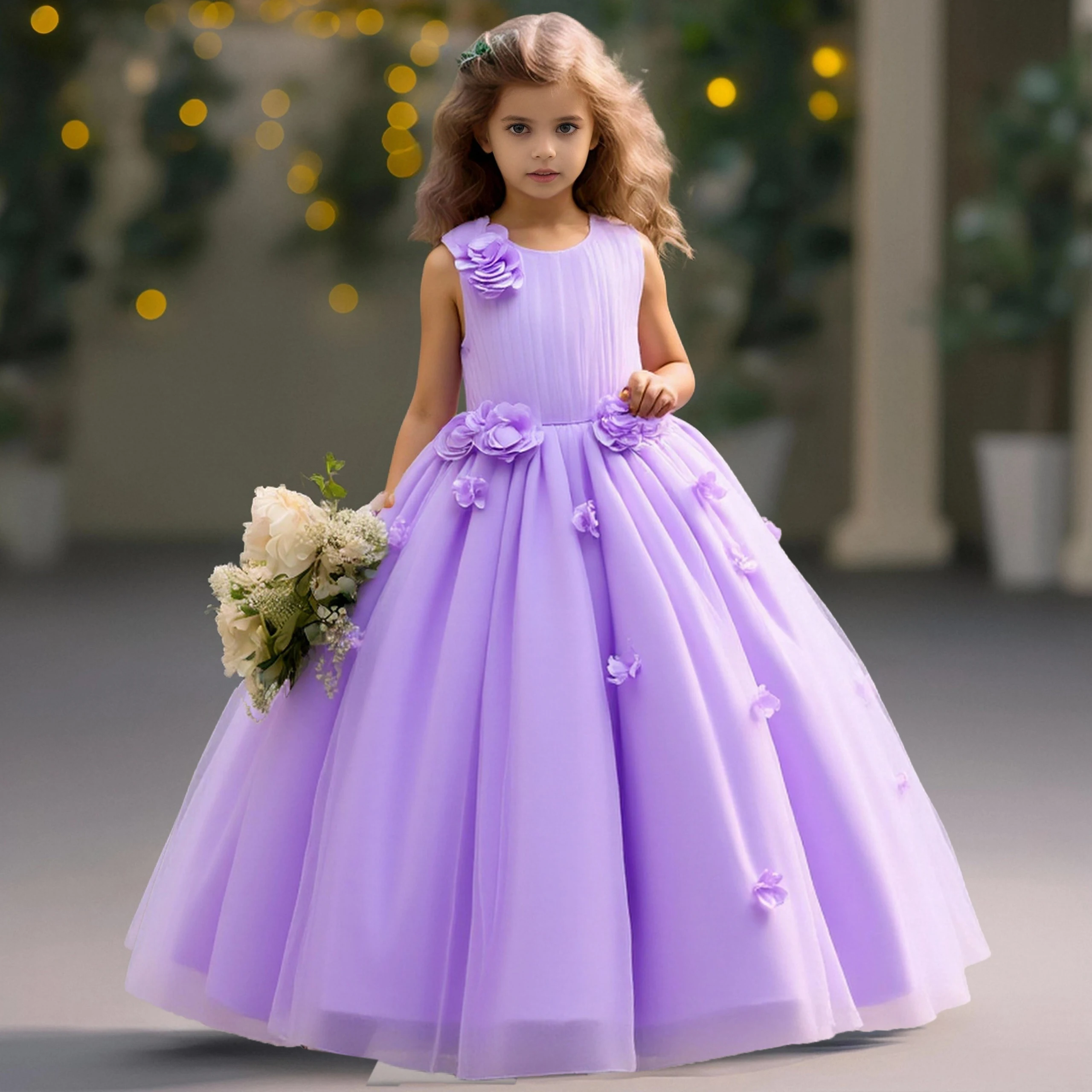 

Elegant Flower Party Girls Dresses Christmas Costume Summer Wedding Bridesmaid Princess Prom Dress Birthday Flower Kids Clothing