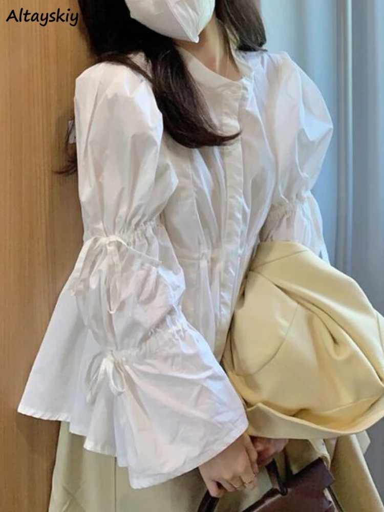

Flared Sleeve White Shirt Women Office Lady Spring Summer Elegant All-match Retro Simple Harajuku Leisure Camisas De Mujer Loose