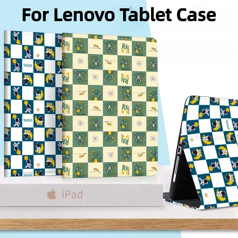 For Lenovo Xiaoxin Pad Pro GT 13 Case 2026 Xiaoxin Pad Pro 12.7 2025 P12 Idea Tab Plus 12.1 Cute Checkered Dinosaur Tablet Cases