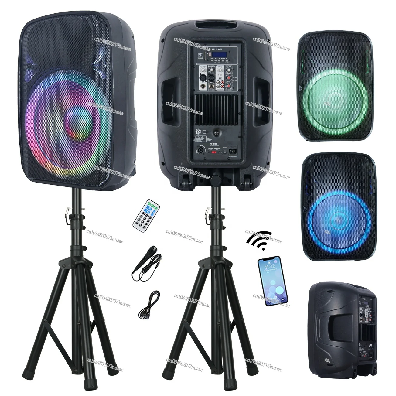 Professional Wireless Karaoke Set, PA Active Audio Box with LED Horn Speaker System, 800W, 15\