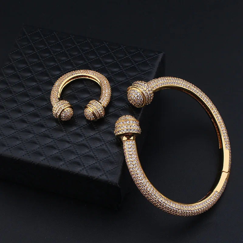 2026 Simple and Fashionable Women's Elegant Zirconia-Inlaid U-Shaped Bracelet Ring Jewelry Set - Graceful and Elegant