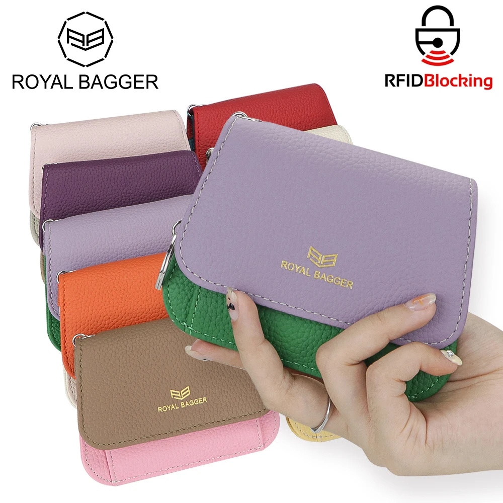 Royal Bagger Multi-card Slots Short Wallet, Genuine Leather Credit Card Holder, RFID Blocking Card Coin Purse with Keychain